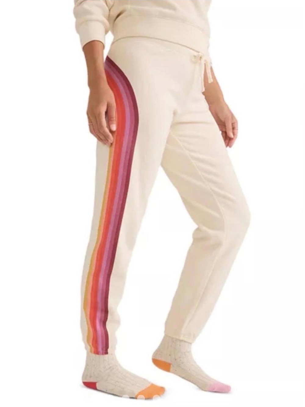 Marine Layer Cream Joggers with Multicolor Side Stripes